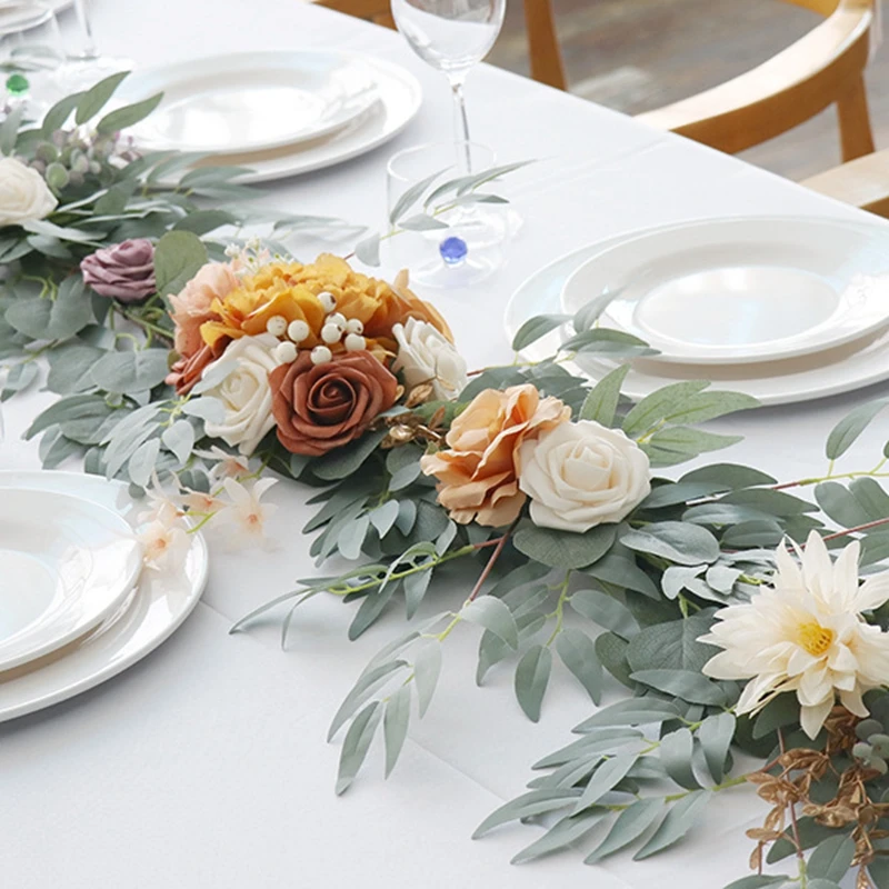 

1pc Artificial Rose Vine Flower Garland Wedding Table Decoration Simulation Floral Arrangements Wedding Ceremony Backdrop Arch