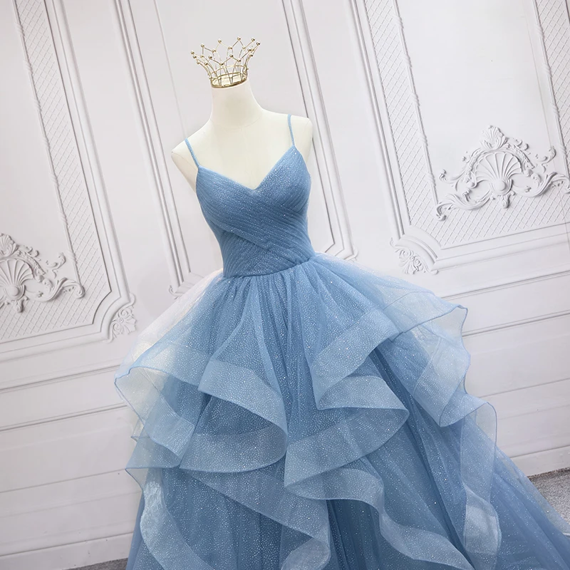 Boho Quinceanera Dresses Simple Sequined Party Dress Luxury V-neck Ball Gown Calssic Spaghetti Strap Prom Dress Real Photo Party Dress Quinceanera Dresses