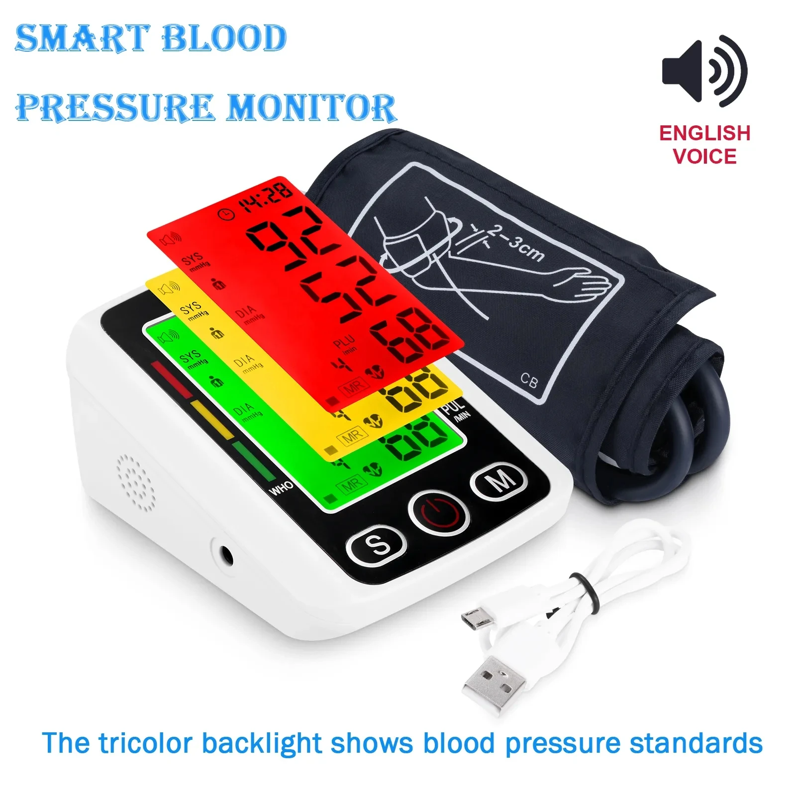 Blood Pressure Monitor Upper Arm Automatic Tonometer Digital Blood Pressure Meter BP Medical Sphygmomanometer LCD & Cuff Medical blood pressure monitor blood pressure meter