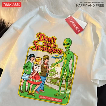 Don’T Talk To Strangers Print T-Shirt Street Breathable Tshirt Fashion Loose Tees Cotton Oversized Street Clothes Men Women 1