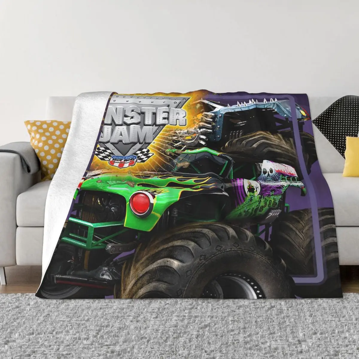 MonsterJamBlanketVelvetPrintedCartoonMonsterTruckBreathable