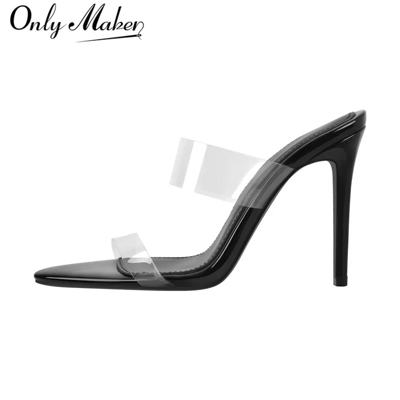 

Onlymaker Women's Big Size Square Toe PVC Clear Heel Slip On Sandals Mules