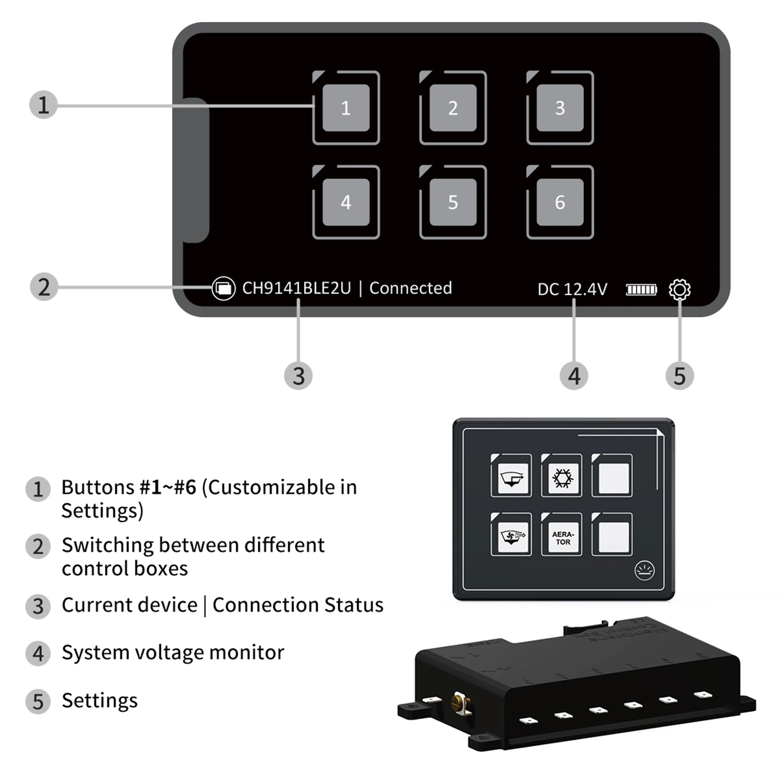 Schalttafel 12V Auto Universal 10p Membran steuerung Smart Bluetooth App  Steuerung IP67 wasserdichte LED-Licht anzeige für Auto Boot - AliExpress