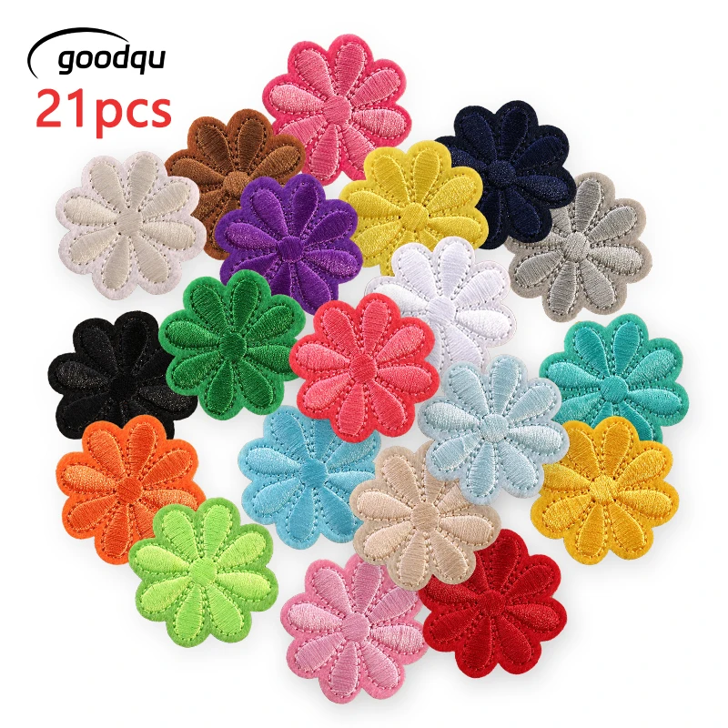 21 Stück Mix farbige Blumen-Aufnäher zum Aufbügeln für Kleidung, bestickt, zum Aufnähen, Patches, niedliche Stoffe, Mädchen, Kinder, Packung, DIY-Aufkleber