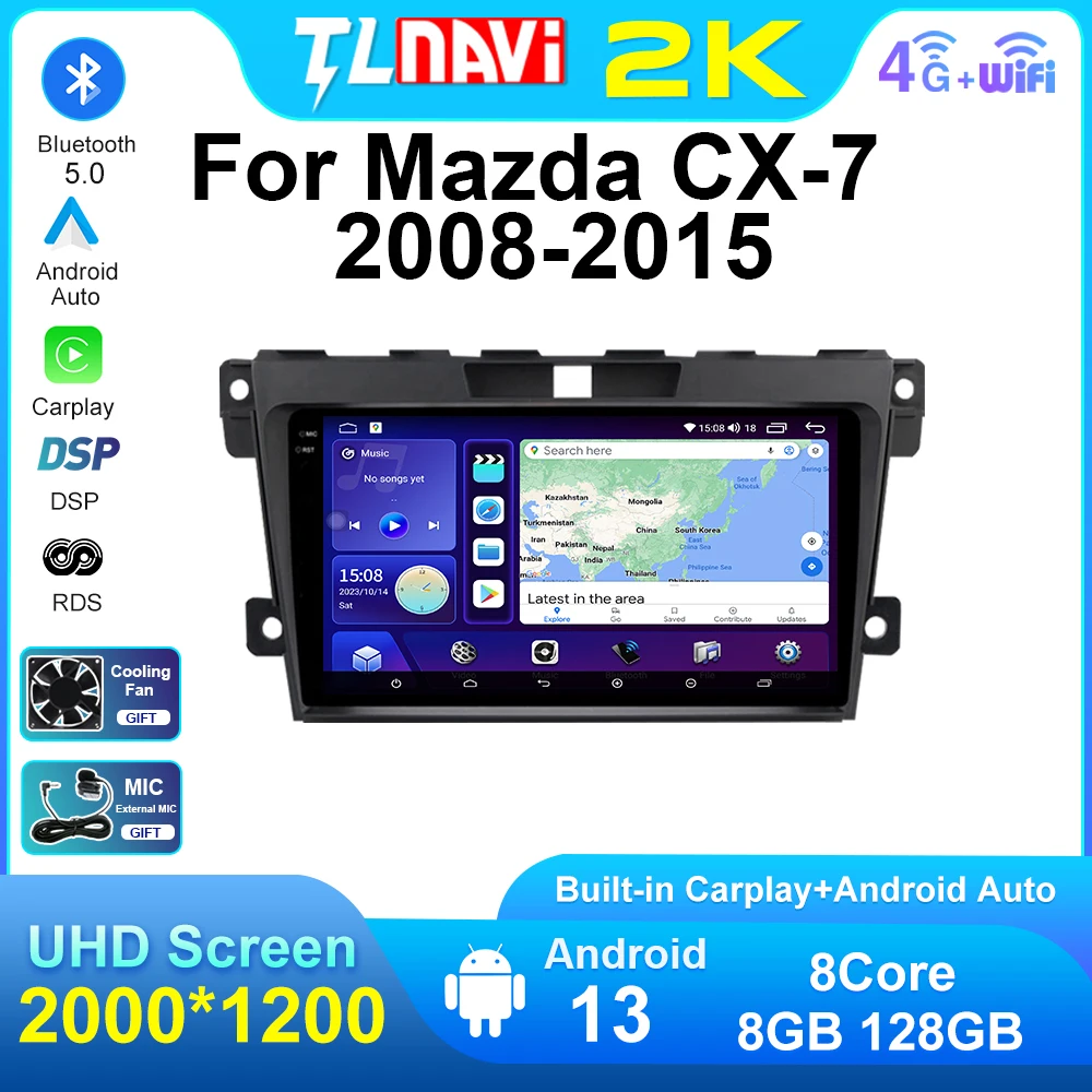 

8G + 128G Android 13 Автомобильная магнитола для Mazda CX-7 CX 7 CX7 ER 2008-2015 мультимедийный видеоплеер навигация GPS