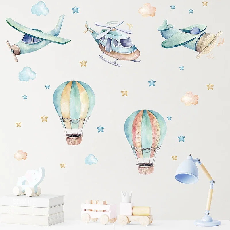 Watercolor Colorful Airplane Balloon Wall Stickers Children Room for Boy Kids Room Baby Decorative Wall Decals Murals Decor wall stickers luminous wall stickers vinyl decal stickers children room decoration