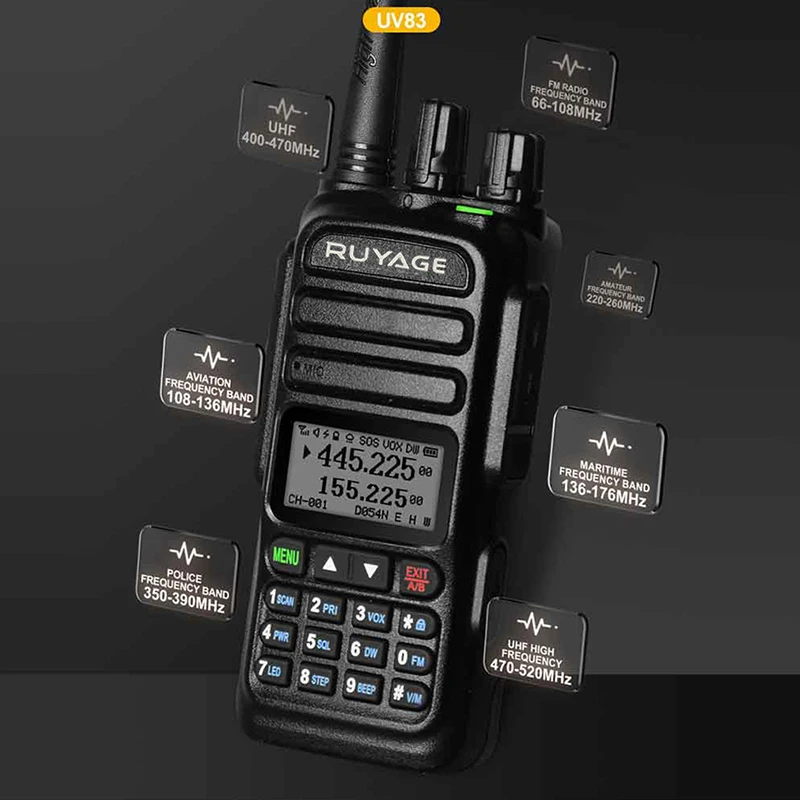 Ruyage-walkie-talkie con banda de aire, escáner de policía, marino, UV83 NOAA, canal meteorológico, 6 bandas, Amateur, Radio bidireccional, 128 canales