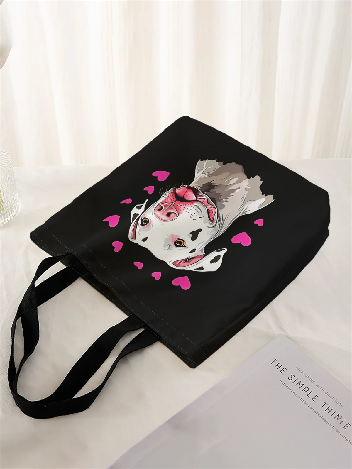 1 piece, cartoon dog handbag, reusable fashionable handbag, multifunctional handbag, printed canvas shopping bag