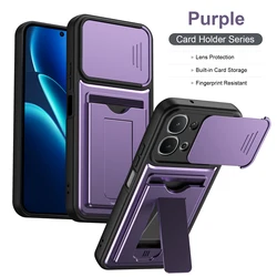 Shockproof Armor Wallet Phone Case with Slide Camera Cover and Built - in Card Slot - Anti - Drop Protective for OPPO A6 5G (HRKB purple)