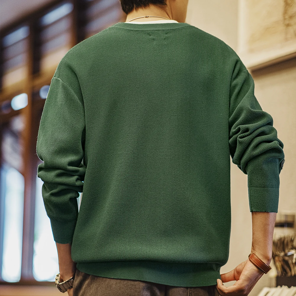 Maden Men's Checkerboard Sweater Loose Round Neck Knit Pullover Christmas Casual Warm Green Jumper 2023 Autumn Winter Workwear