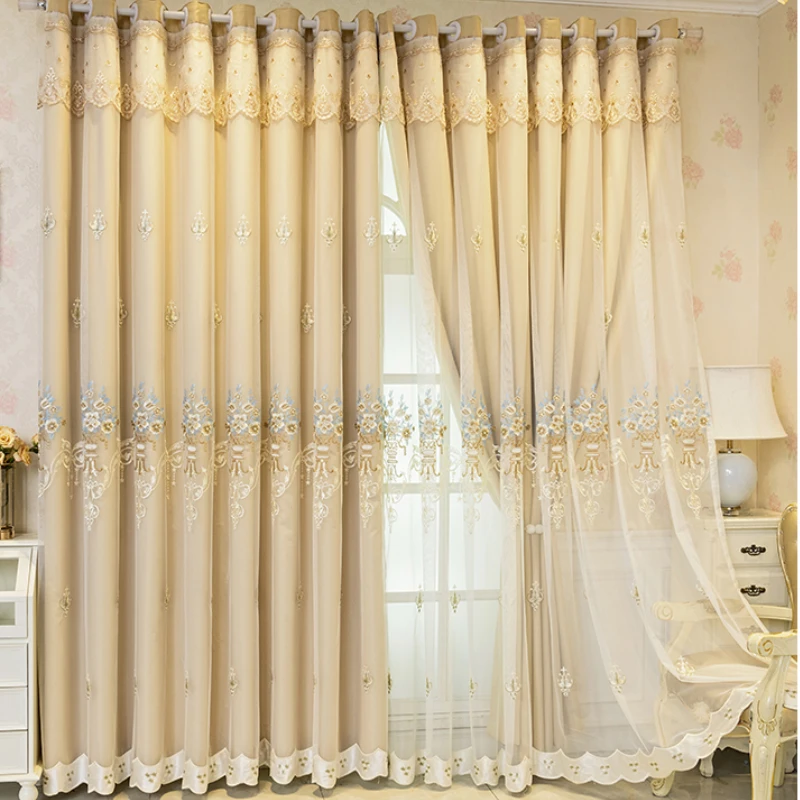 

New Curtain for Bedroom Living Room Jane European Full Blackout Double-layer Embroidered Gauze Integrated Heat Insulation