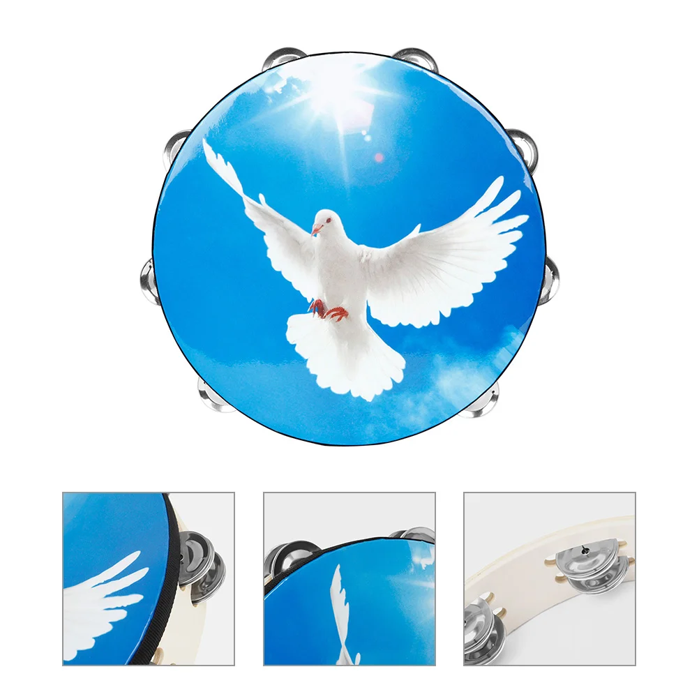 

10 Inch Tambourine Peace Dove Hand Percussion Jingles Hand Bell Musical Toys Musical Rhythm Instrument Kids Baby Infant