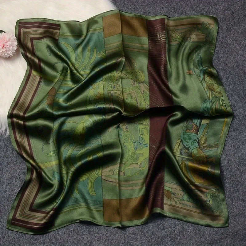 Luxury Green Print Square Scarf Simulated Silk Thin Satin Neck Scarf Elegant Ladies Professional Decorative Small Scarf 3