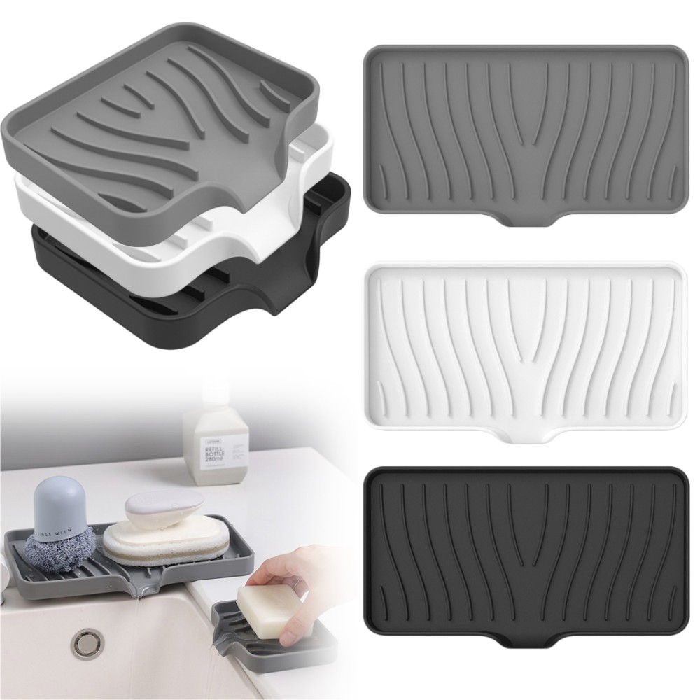  1-Pack Silicone Drain Soap Box Kitchen Bathroom Anti-slip Sink Tray Creative Washing Table Soap Tray Free Punch Drain Rack 