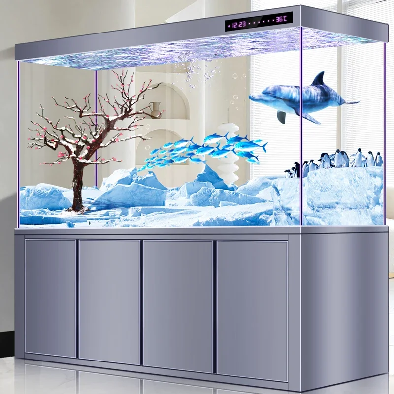 thumbnail image 1 of Acuario ecológico de cristal de lujo con luz autocirculante y gran capacidad para cambiar el agua en la sala de estar, 1 of 5