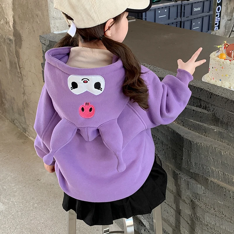 

2023 New Kawaii Kuromi Cute Girls Sweatshirt Autumn and Winter Children's Velvet Coat Cartoon Baby Winter Top