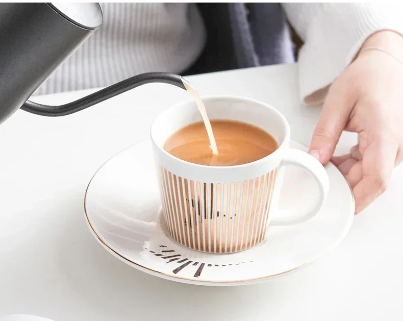 90/230ml Ins Style Mirror Reflection Coffee Cup Plate Luxury Afternoon Tea Set Ceramic Horse/Deer/Hummingbird Mug Water Bottle