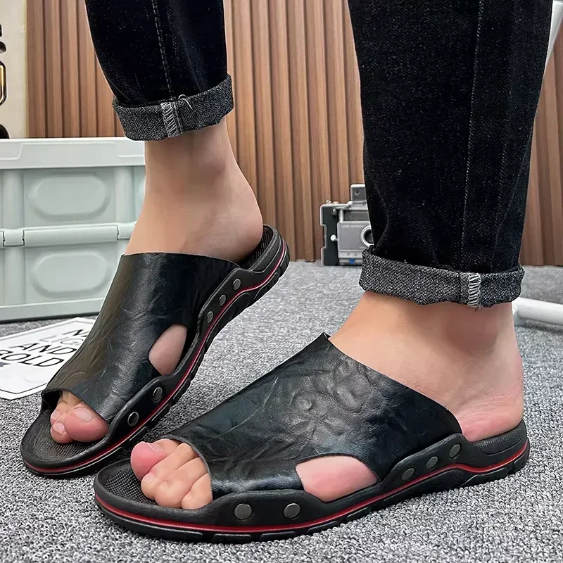 Summer Men Slippers Luxury Fashionable Street Style Flat Bottom Anti Slip Beach Casual Home Outdoor Fishing