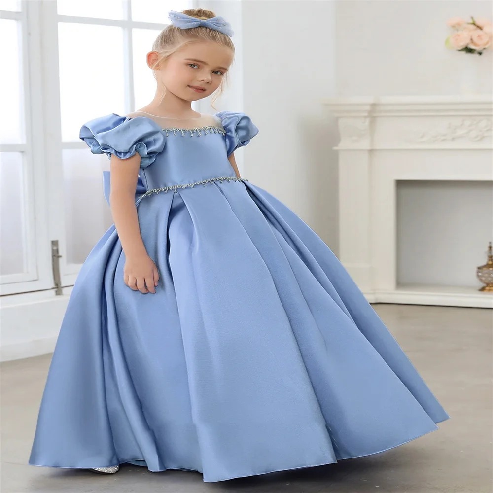 

A+Flower Girls Dresses Satin Sleeveless Floor Length For Wedding First Communion Dresses Party Prom Princess Gown