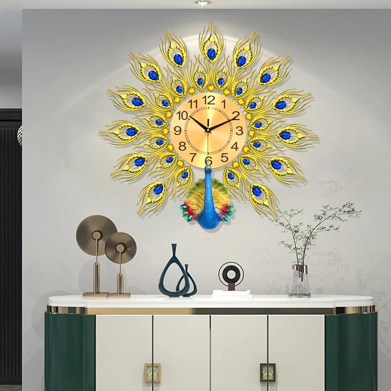 

Peacock Fashion Wall Clocks Silent Creative Chinese Minimalist Wall Watch Luxury Art Mural Reloj Pared Living Room Decoration