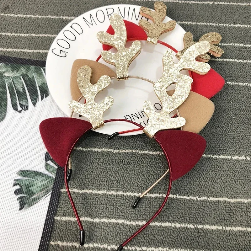 Cute Christmas Reindeer Cat Ears Headband Headdress Reindeer Headband Costume for Adult Kids Student Cartoon Hair Accessories
