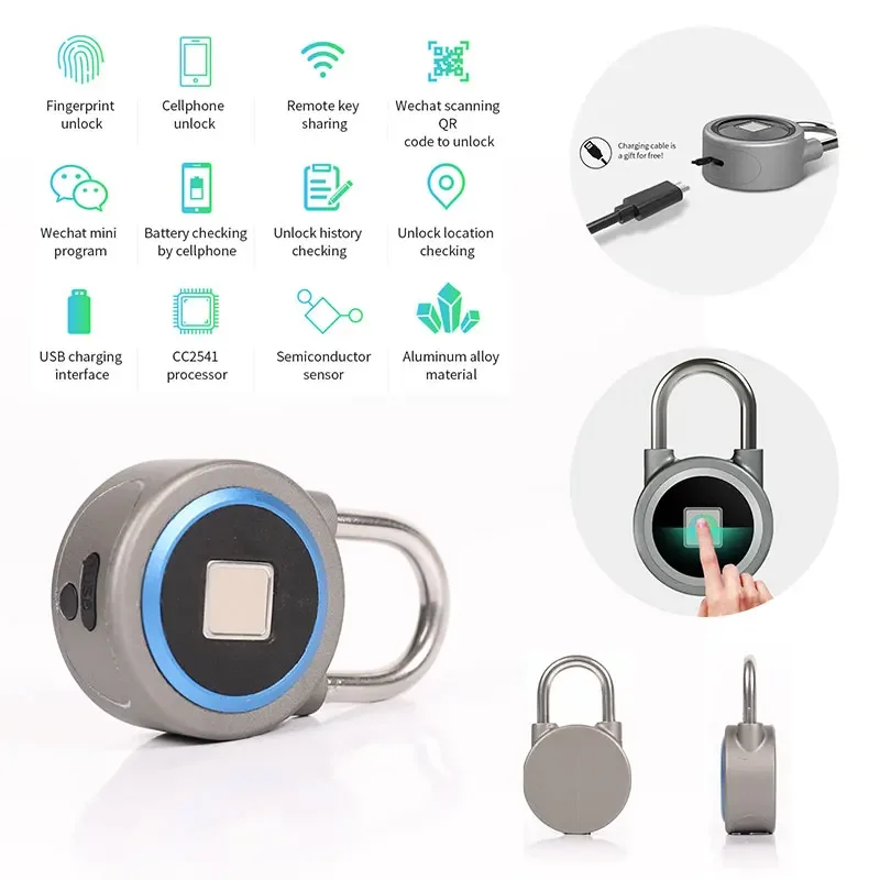OKLOK Waterproof Keyless Portable Bluetooth Smart Fingerprint Lock Anti-Theft iOS Android APP Control Door Cabinet Padlock