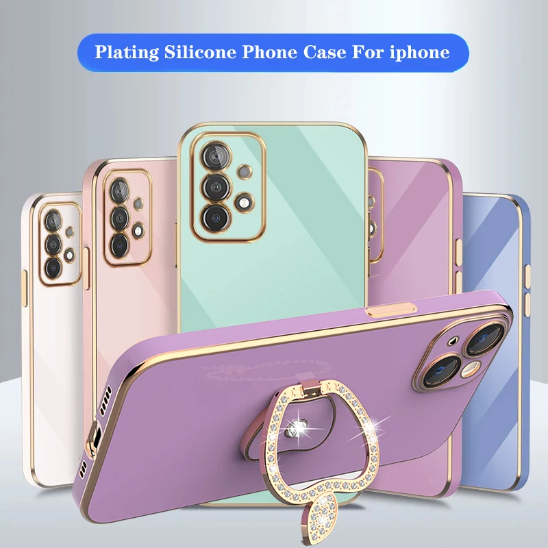 

Luxury Plating Noble Flash Diamond Ring Holder Stand Phone Case For iPhone 14 13 11 Pro Max 12 Mini XS XR 7 8 Plus SE Back Cover