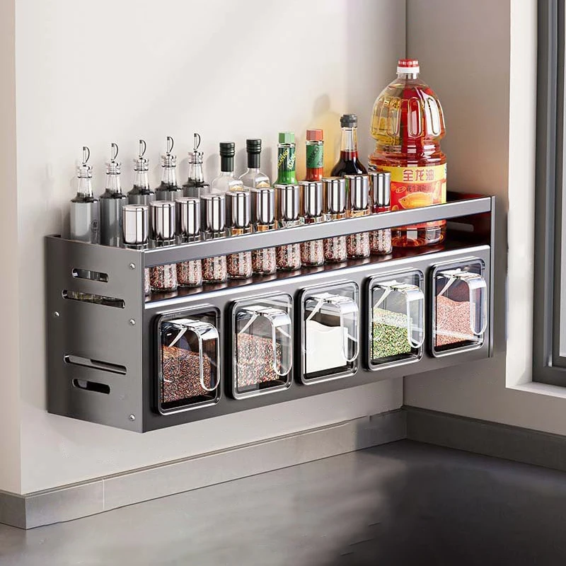 Spice Storage Rack Aluminum Wall-Mounted No Drilling Sealed Drawer ...