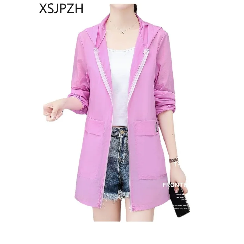 Xsjpzh Loose Oversized Sun Protection Suit Women Mid Length Thin Jacket UV Resistant New Korean Version Fashion Summer 2023