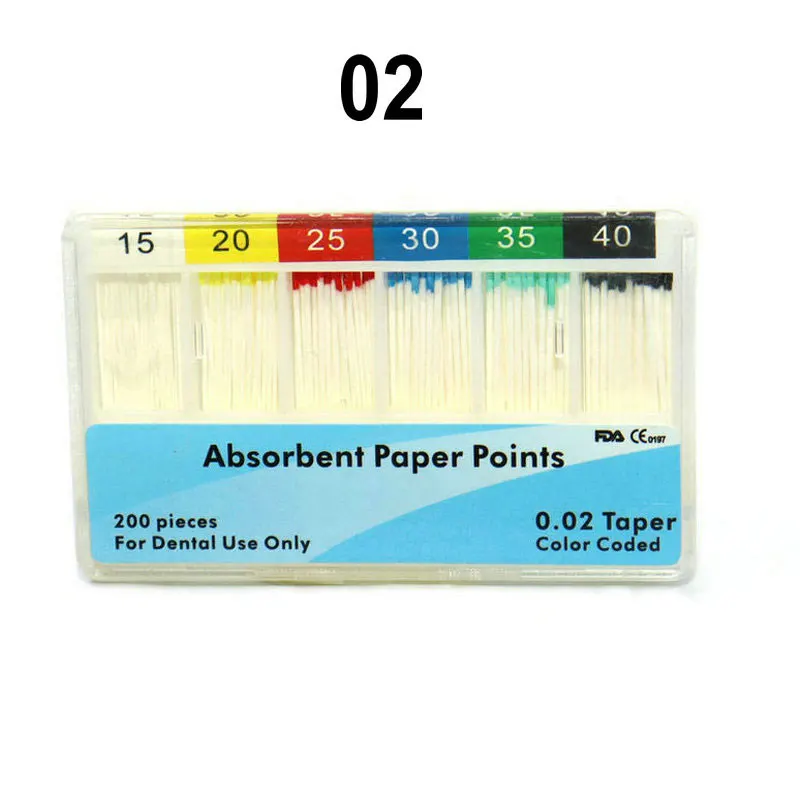 

200pcs/pack 02 Taper Dental Absorbent Paper Points 15-40# Dental Root Canal Materials Cleaning Endodontics Instruments