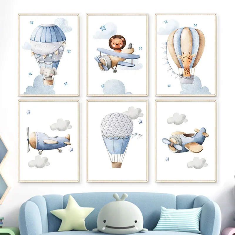 

Lion Giraffe Elephant Aircraft Balloon Nursery Wall Art Canvas Painting Nordic Posters And Prints Pictures Baby Kids Room Decor