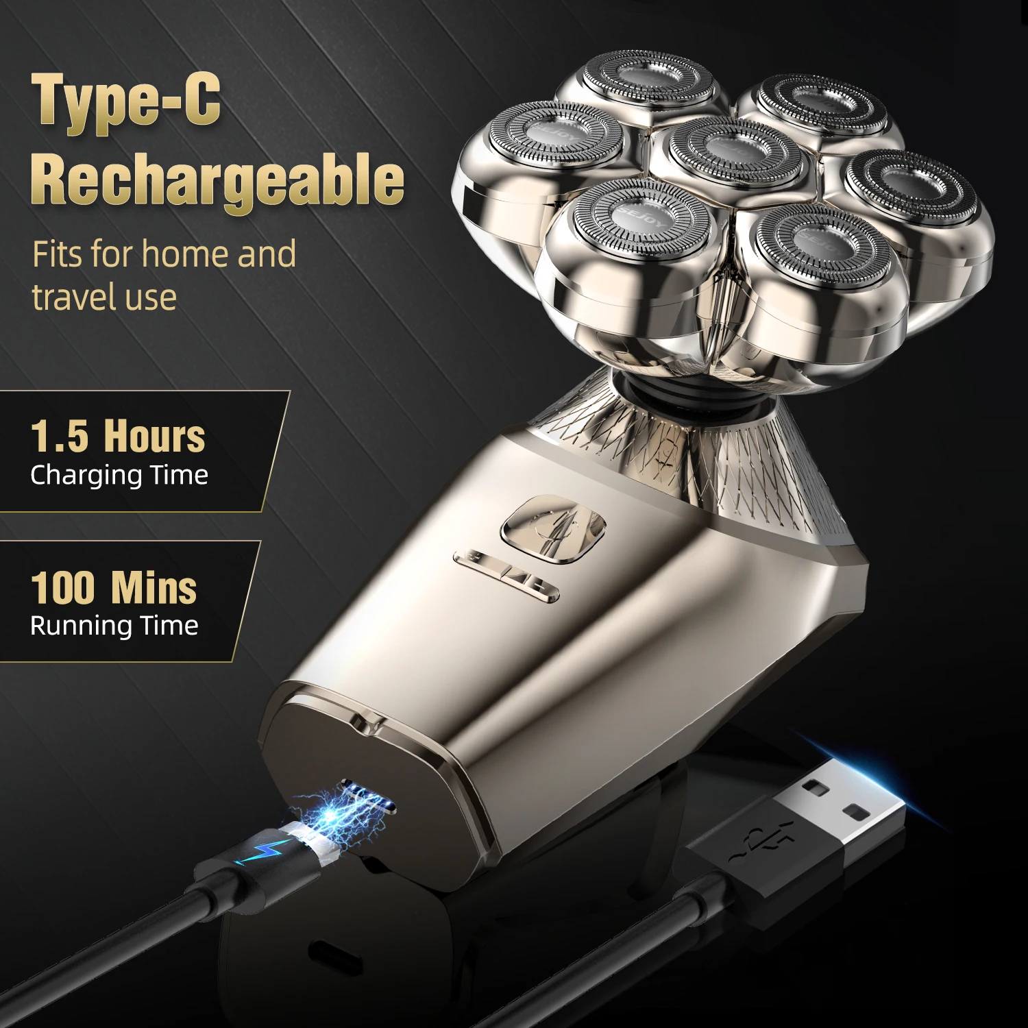 Electric Head Shaver for Bald Men 7 Blades Floating Razor Hair Trimmer USB Rechargeable LED Display Waterproof Beard Shavers 5