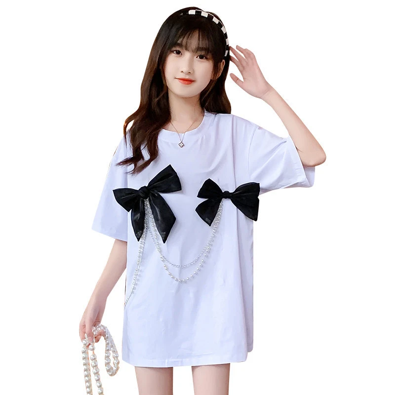 New Design Teens Girls Fancy T Shirt With Bow Short Sleeve Pearl T Shirt Dress Kids Tshirts Trendy Tees Top Children Clothing Aliexpress