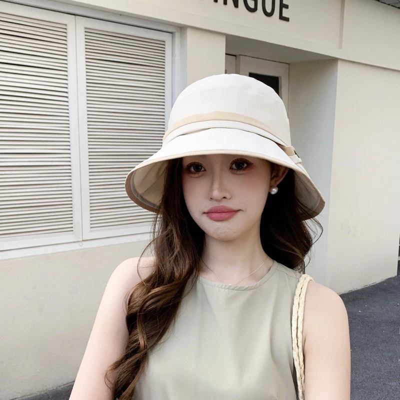 Spring and Summer Women's Hats Elegant Bow Bucket Hat Casual Sweet Sunshade Hat Face Covering Sunscreen Hat Outdoor Travel Cap