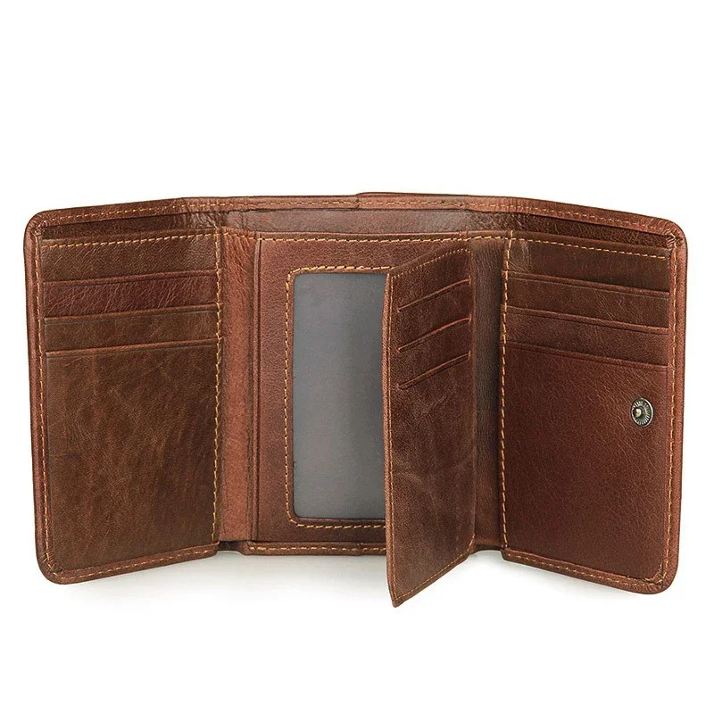 Genuine Leather Men Short Wallet RFID Purse Card Holder