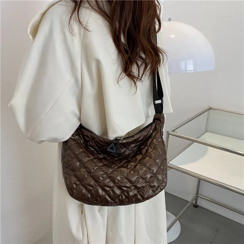 Women's Vintage Nylon Shoulder Underarm Bag Female Casual Waterproof Crossbody Hobo Bags Lady Quilted Space Cotton Handbag