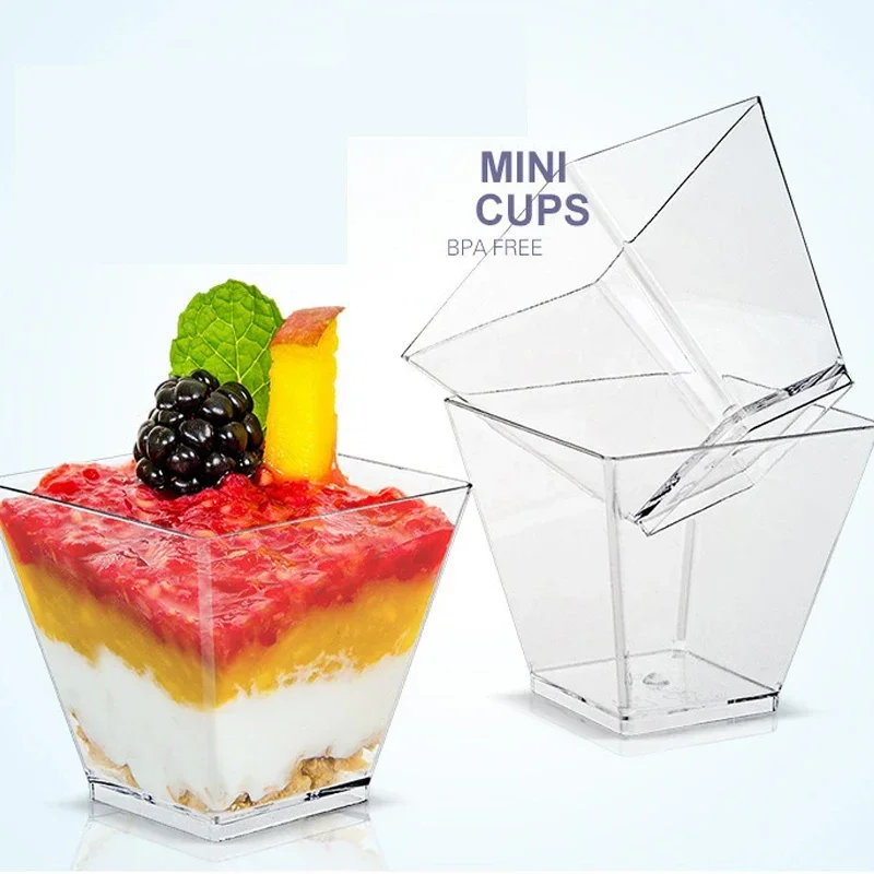 50Pcs Disposable Plastic Cups Ladder Shaped Pudding Dessert Cake Appetizer Jelly Yogurt Mousse Baking