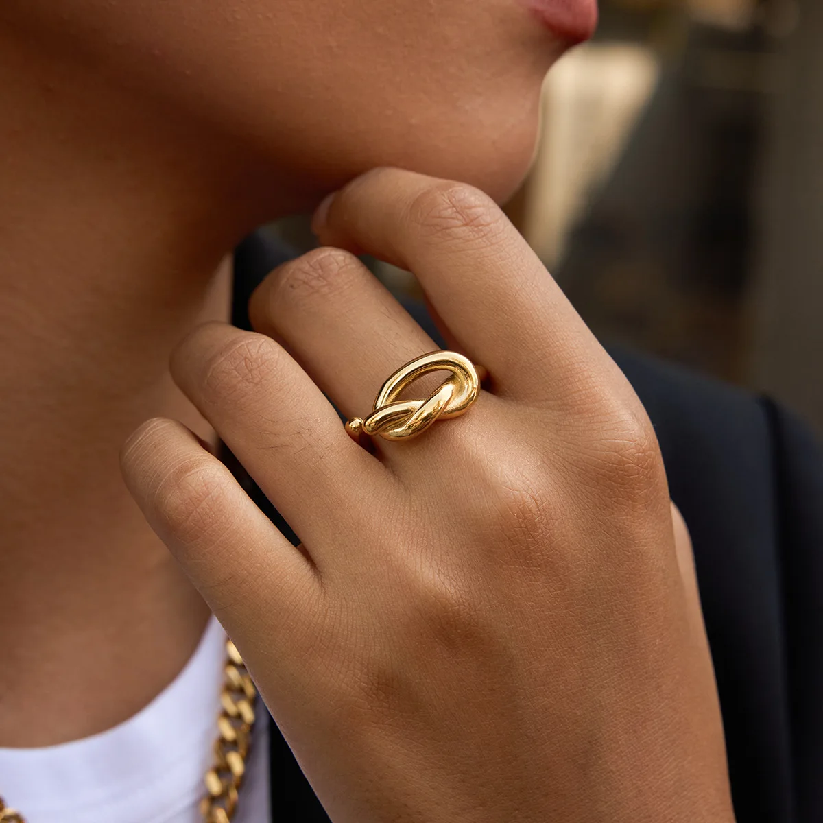 18K Gold Plated Knot Opening Rings Waterproof PVD Stainless Steel Geometric Wedding Knuckle Ring Vintage Jewelry 2026 New Aneis