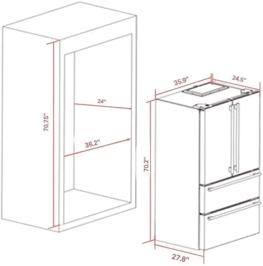 19.2 cu.ft Total Capacity - 36" Inch French Door Counter Stainless Steel Fridge with Child Safety Lock and Touch Control 6