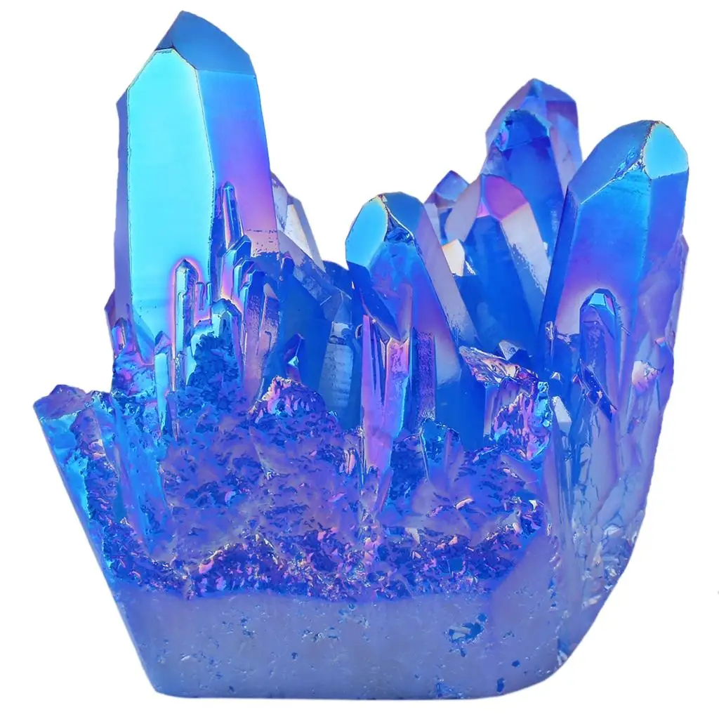 Natural Rock Quartz Titanium Coated Crystal Cluster Sparkly Colour Geode Stone Specimen For Desktop Ornaments Home Decor