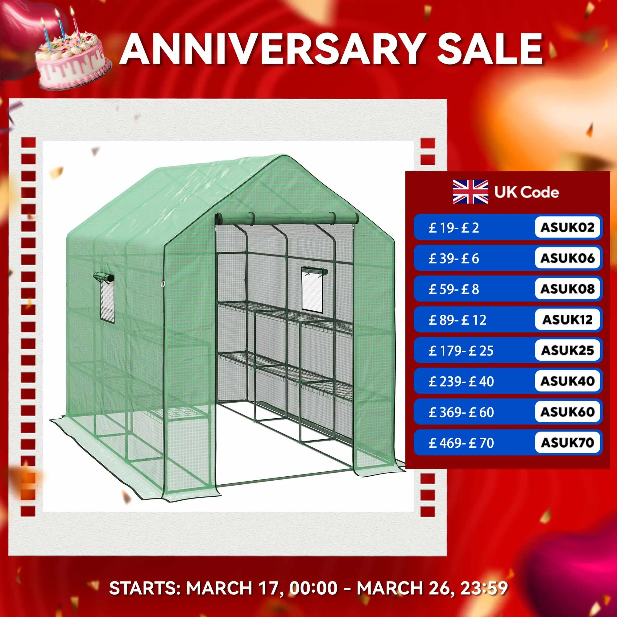 Outdoor Walk-in Greenhouse with 3 Tier Shelves with Reinforced PE Cover, Green