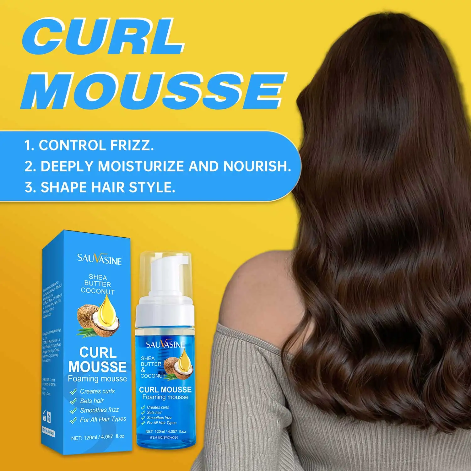 Coconut Oil and Shea Butter Curl Mousse for Styling Anti Frizz Hair Mousse for Curly Hair Defines Curls Care Products 120ML