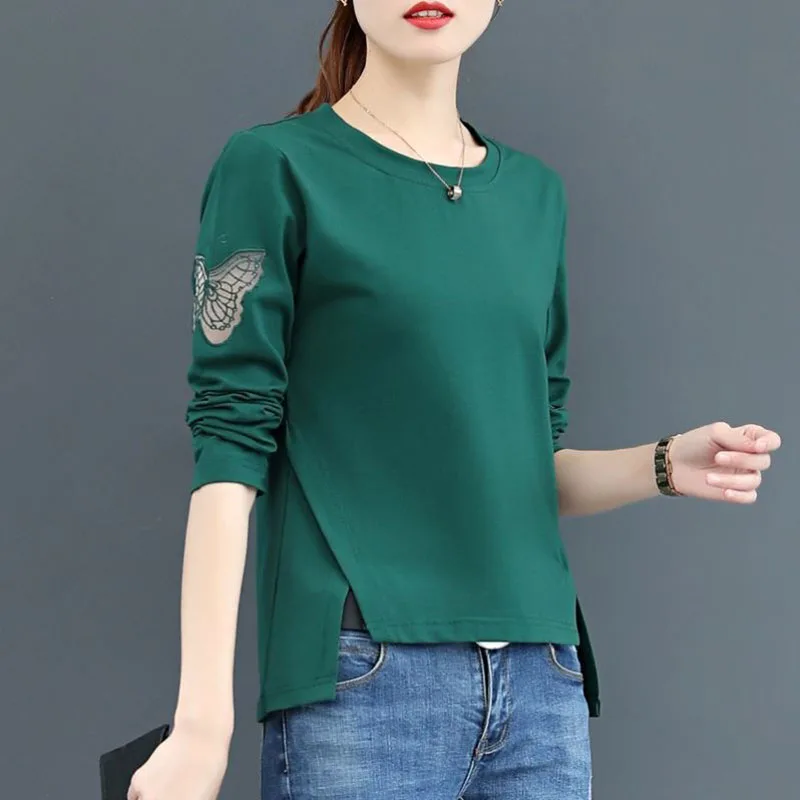 Fashion O-Neck Hollow Out Embroidery Irregular Blouse Women's Clothing 2023 Autumn New Oversized Casual Tops Asymmetrical Shirt