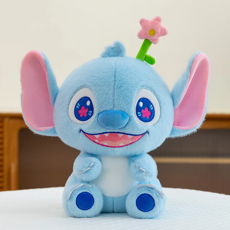 Disney Kawaii Cartoon Flower Stitch Plush Toy Cute Angel Stich Stuffed Doll Stuffed Animal Kids Birthday Xmas Gift for Children