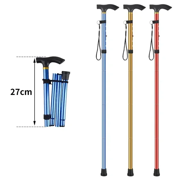 Unisex Aluminum Alloy Folding Cane Hiking Camping Mountaineering Poles Walking Stick Telescopic Baton Trekking Poles