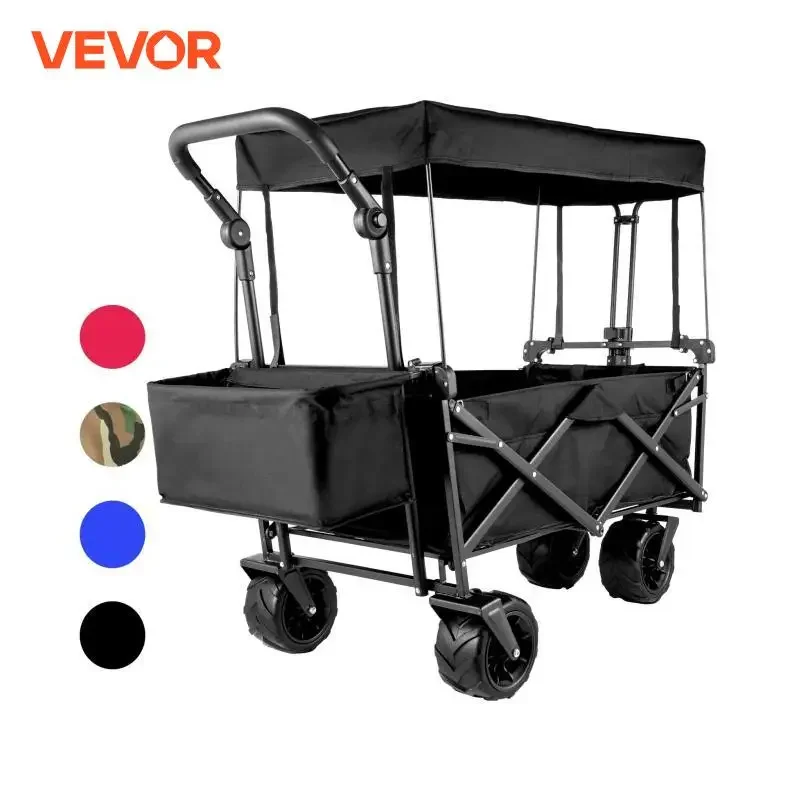 VEVOR Folding Wagon Cart W/ Adjustable Handle Bar Removable Canopy Oxford Cloth Collapsible Shopping Outdoor Camping Beach Cart for portable hand cart