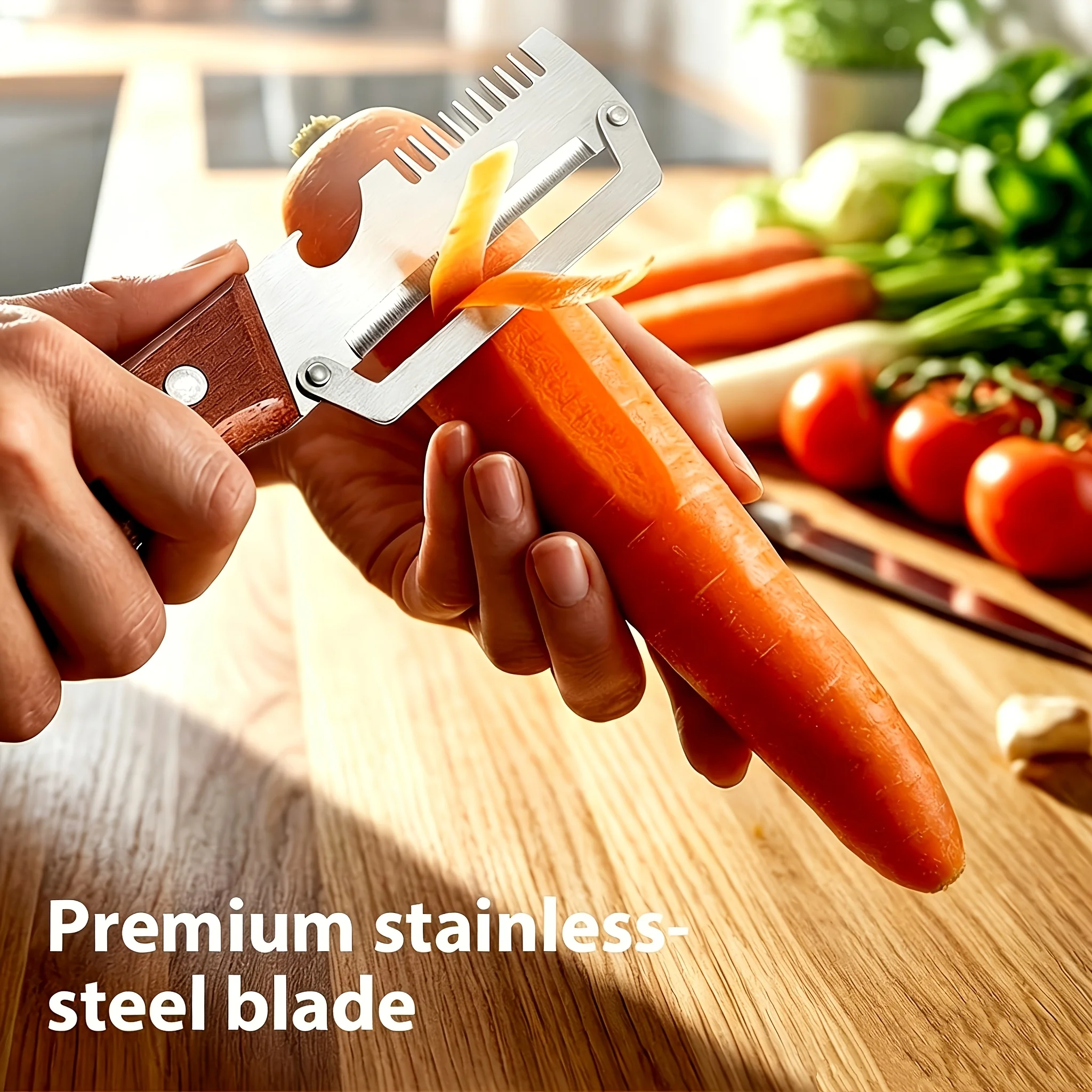 Durable Smooth Stainless Steel Peeler Wooden Handle Multifunctional Professional Kitchen Tool for Daily Fruit Veg Vegetable Cook 2