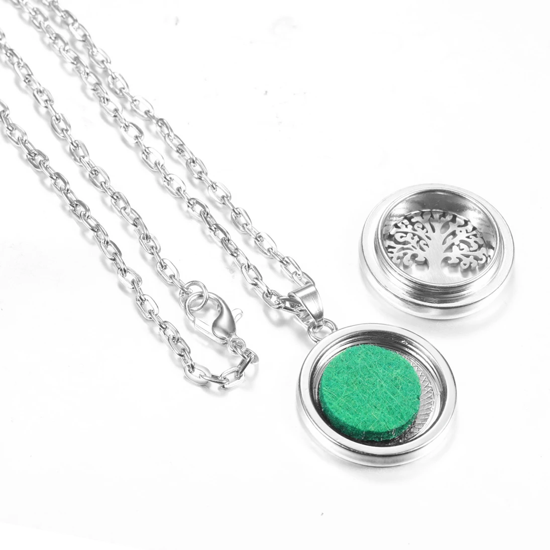 Tree Of Life Aroma Locket: Stainless Steel Essential Oil Diffuser Necklace