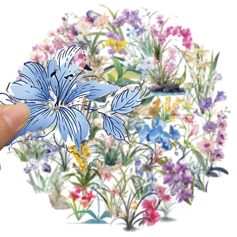 50PCS Orchidee Aufkleber Pack Wasserdichte Transparente PET Broschüre Blume Material Gitarre Wasserdichte Aufkleber – Detail 3
