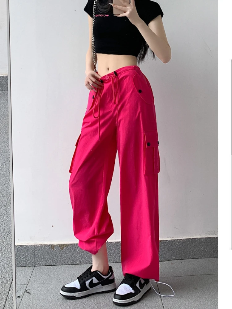 

NEW Korean Women's Clothes 2023 Autumn Casual LOOSE Women Pants High Waist Wide Leg Pants Streetwear Versatile Solid Cargo Pants